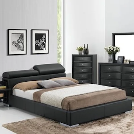 Contemporary Queen Bed W/ Built-in Nightstand